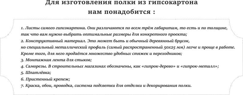 Как сделать полку из гипсокартона