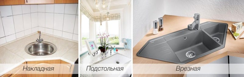 Виды угловых моек для кухни