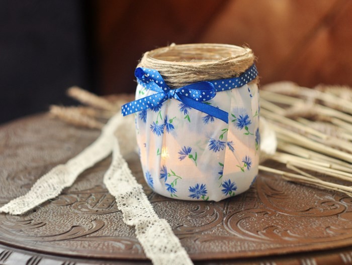 Декор банки тканью Декор банки тканью