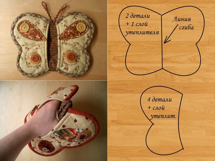 Фото и выкройка прихватки бабочки